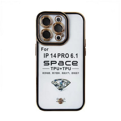 For Apple iPhone 14 /Plus Pro Max Golden Chrome Frame Transparent Hybrid with Lens Protector Shockproof PC Bumper  Phone Case Cover