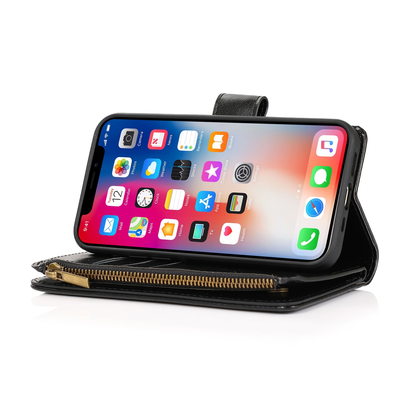 For Samsung Galaxy Note 20 Ultra Leather Zipper Wallet Case 9 Credit Card Slots Cash Money Pocket Clutch Pouch Stand Black Phone Case Cover