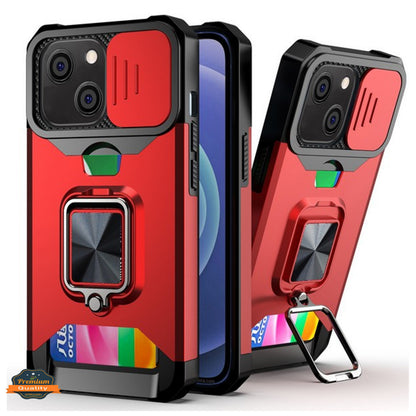 For Apple iPhone 13 /Pro /Mini Wallet Case Designed with Slide Camera Protection, Card Slot & Ring Kickstand Magnetic Car Mount  Phone Case Cover